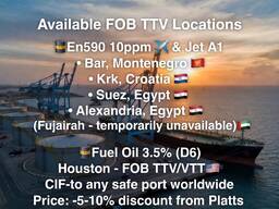 Diesel fuel EN590 10ppm & Jet A1 (Discount from Platts -10%)